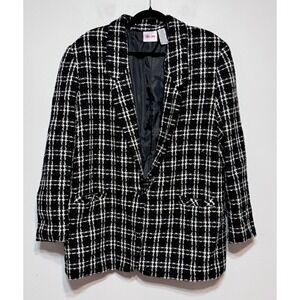 TanJay Tweed‎ Plaid Bouclé Wool Blazer Jacket Size 16 Old Money Dark Academia
